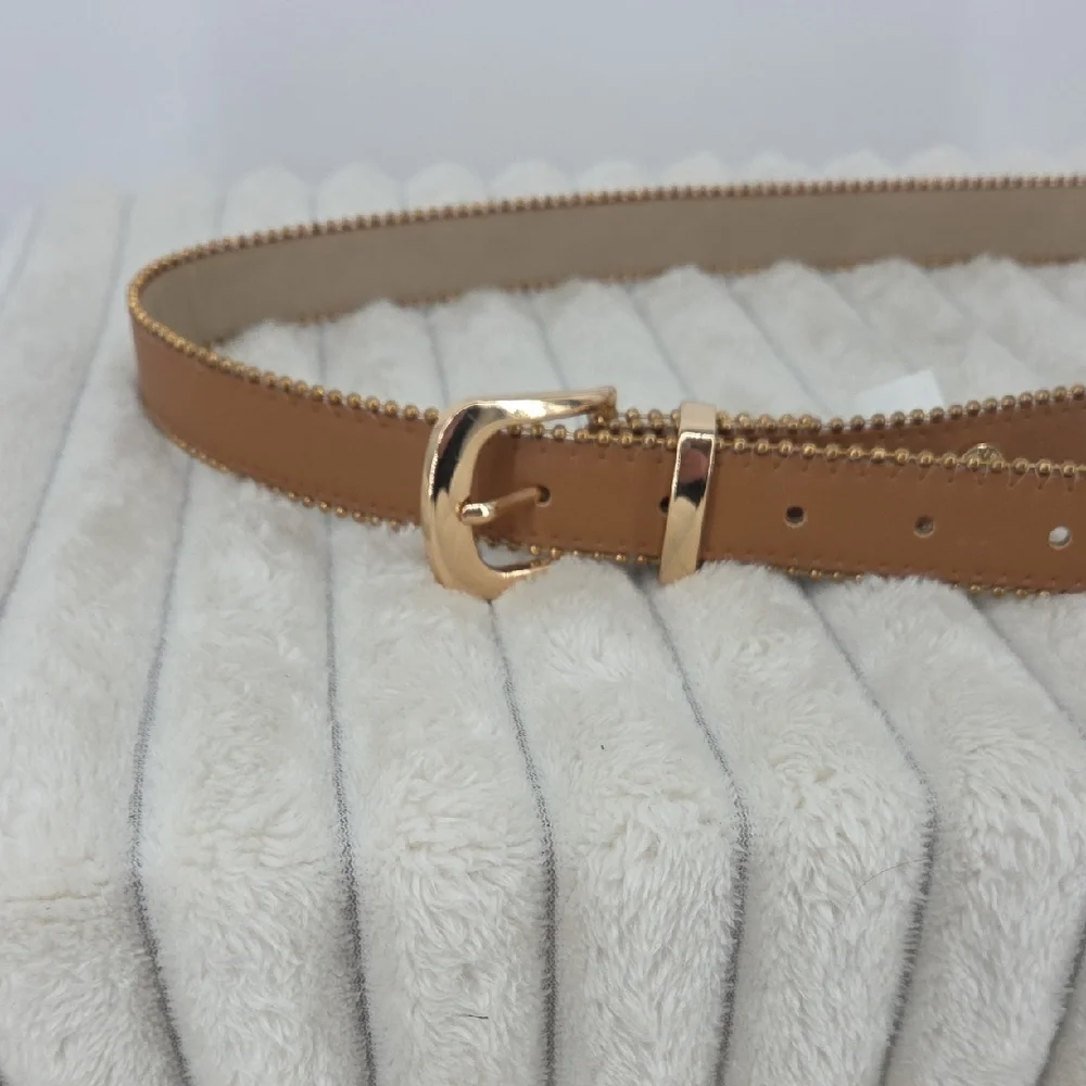 Steve Madden Slim Tan Belt with Gold Hardware